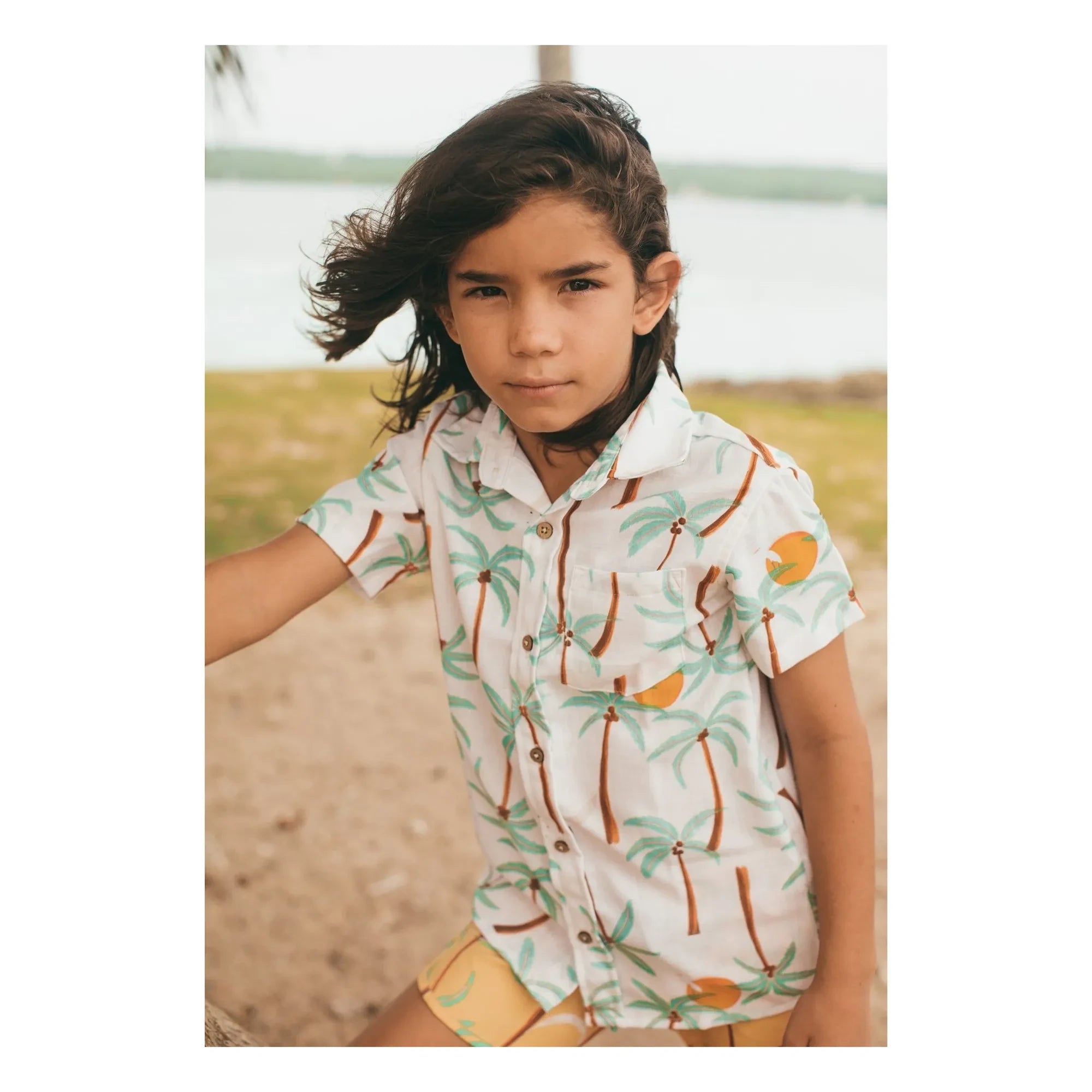 Pepita & Me - Guayabera Palm Short Sleeve Shirt | Ivory