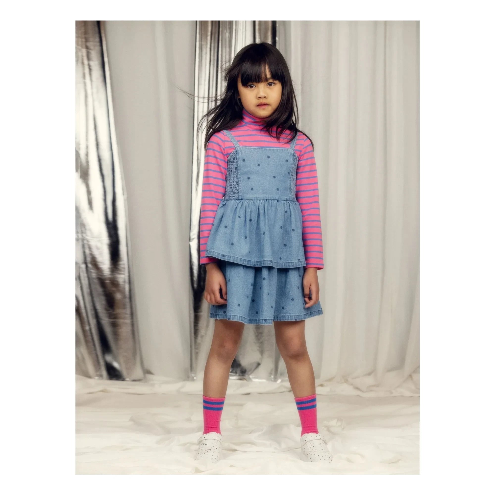 Mini Rodini - Organic Cotton Polka Dot Denim Dress | Blue