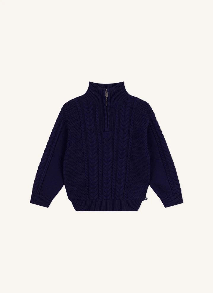Petit Bateau - Organik pamuklu kablo örgü kazak | Lacivert