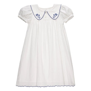 THE LiTTLE POETS - Sophia Embroidered Claudine Collar Dress | White