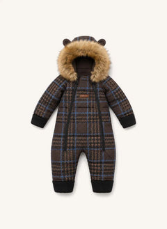Töastie - Waterproof Faux Fur Hooded Cloud Jacket, Recycled Fiber Plaid Pattern | Blue