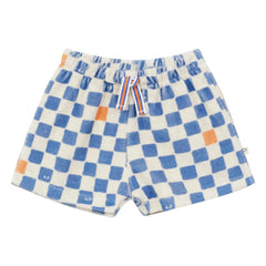 Arsène et Les Pipelettes - Organic Cotton Terry Damier Shorts | Azure Blue