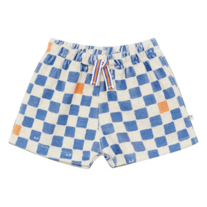 Arsène et Les Pipelettes - Organic Cotton Terry Damier Shorts | Azure Blue