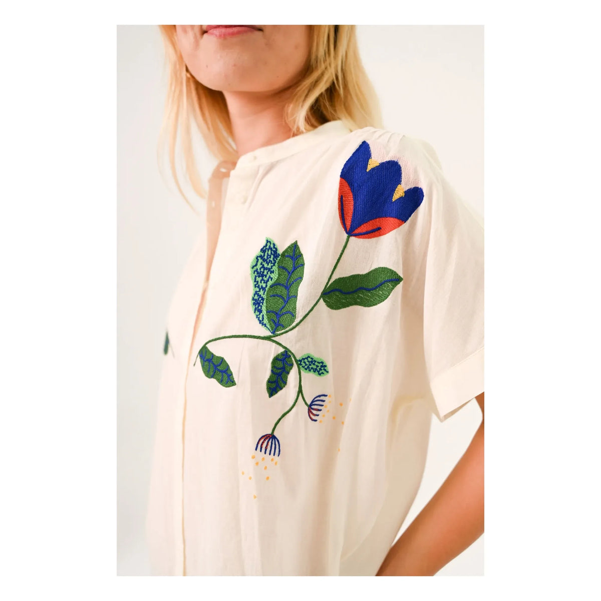 Sacrécoeur - Maya Embroidered Blouse Corolle Cotton Voile | White