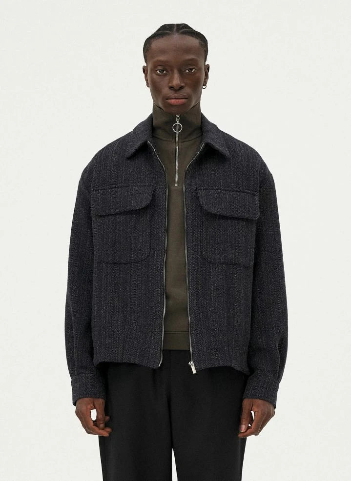 Noyoco - Kinsale Houndstooth Recycled Wool Jacket | Navy