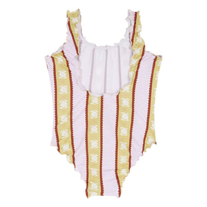 birinit - Caspe Striped Swimsuit with Flowers | Pale Pink