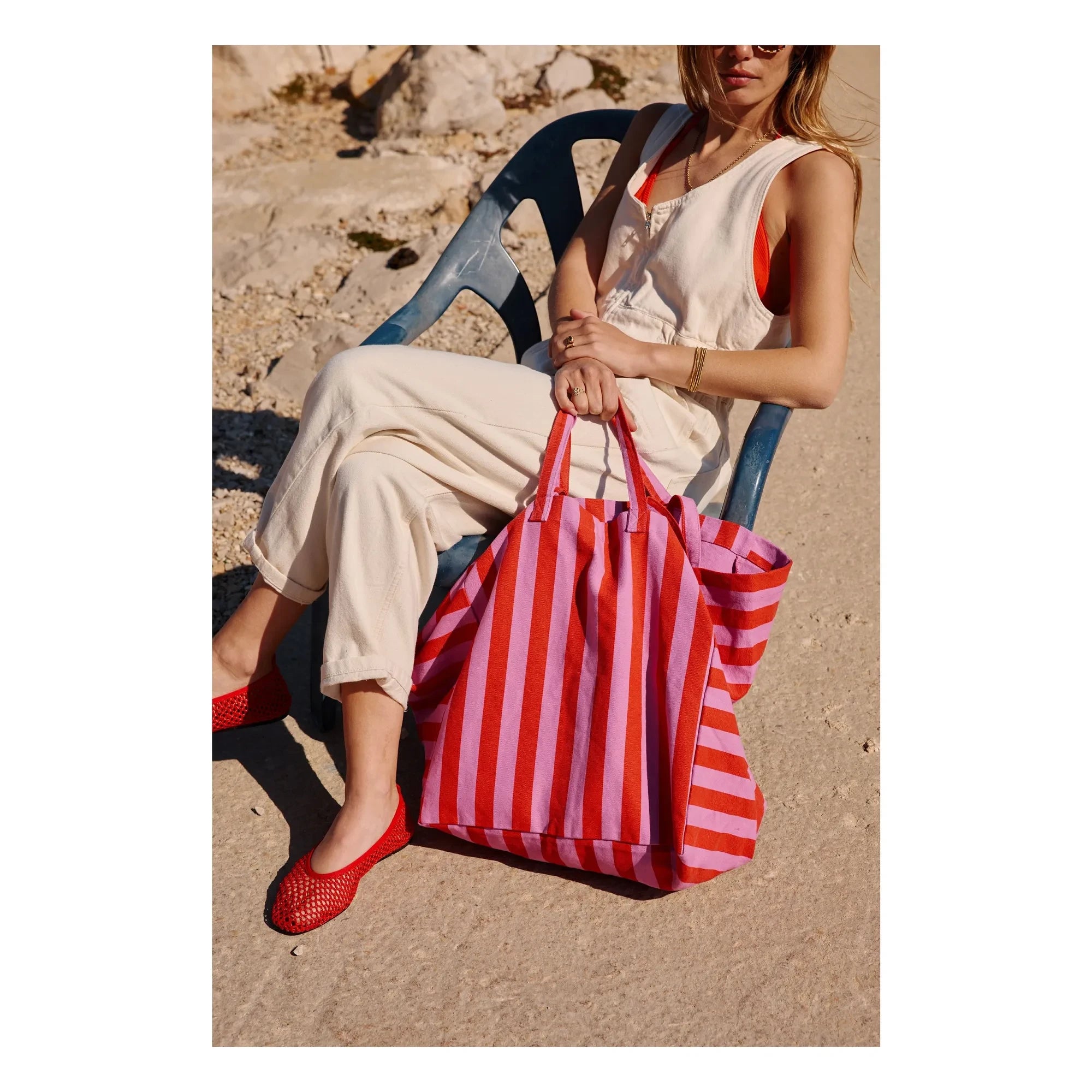 Rose in April - Elisa Striped Tote Bag | Pink