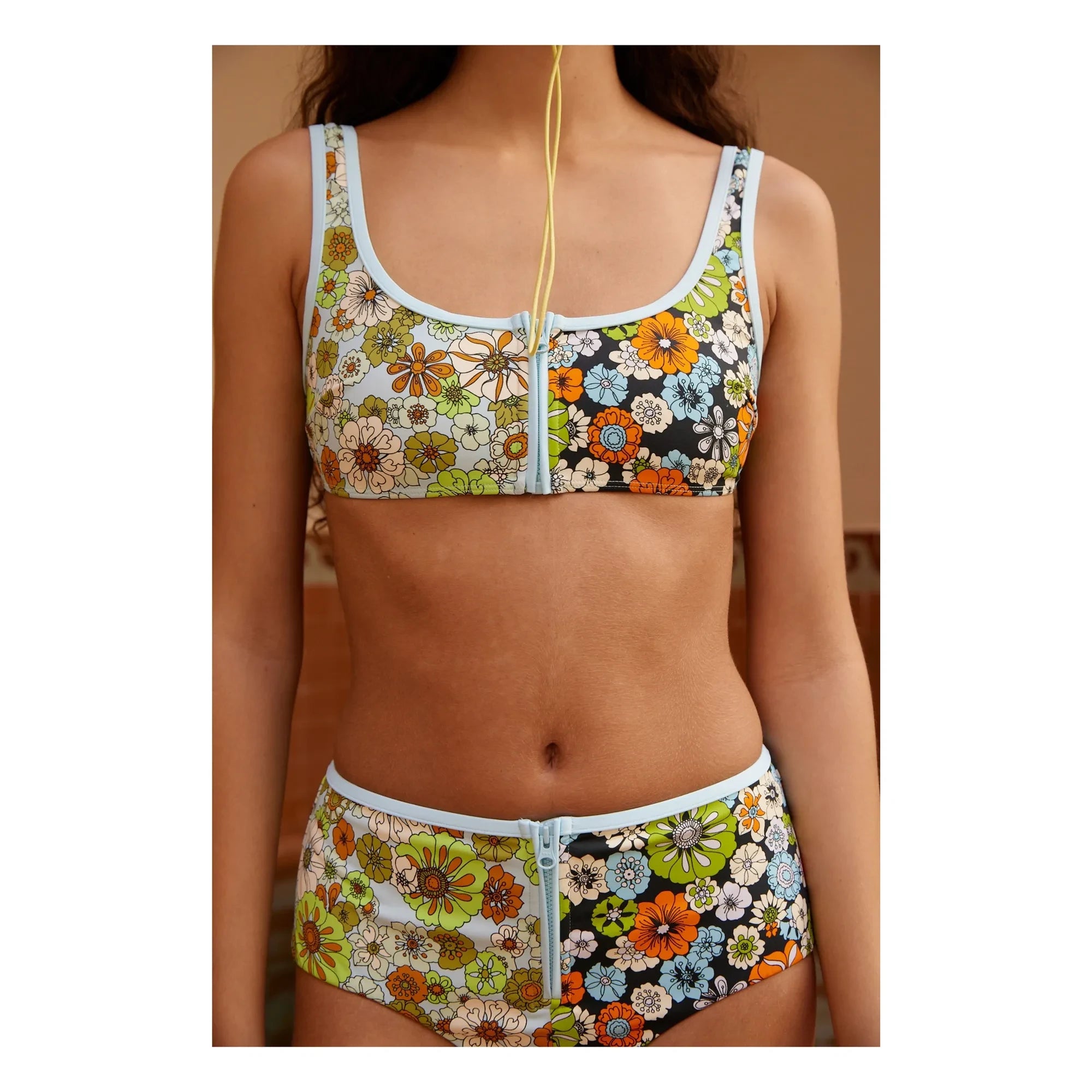Alémais - Orange Floral Jersey Top with Recycled Fibers | Light Blue