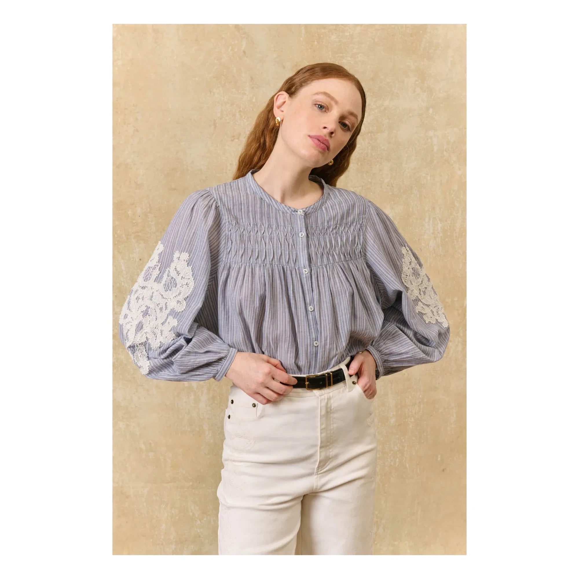 Louise Misha - Jally Striped Organic Cotton Blouse | Blue