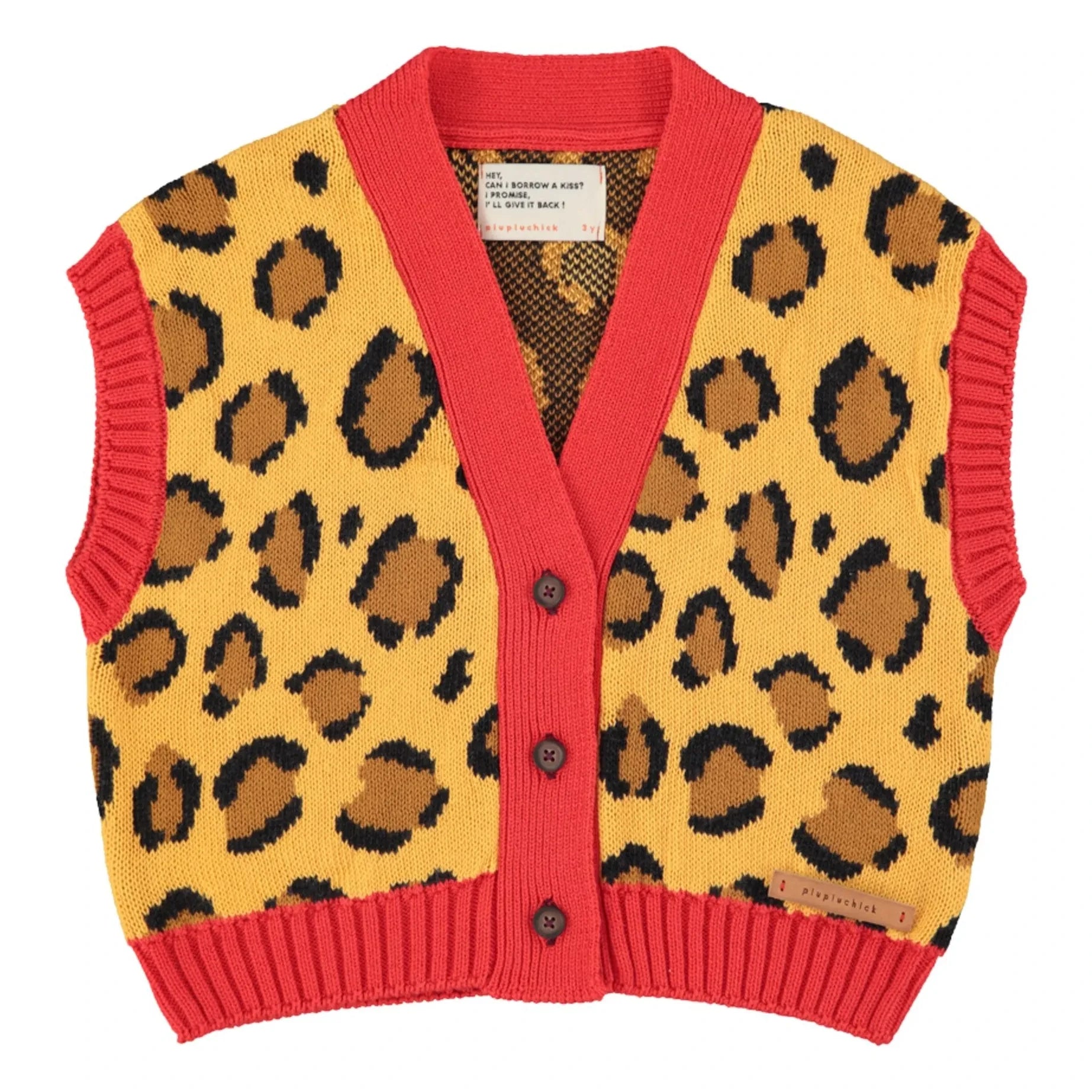 Piupiuchick - Leopard Organik Pamuk Kolsuz Yelek | Hardal