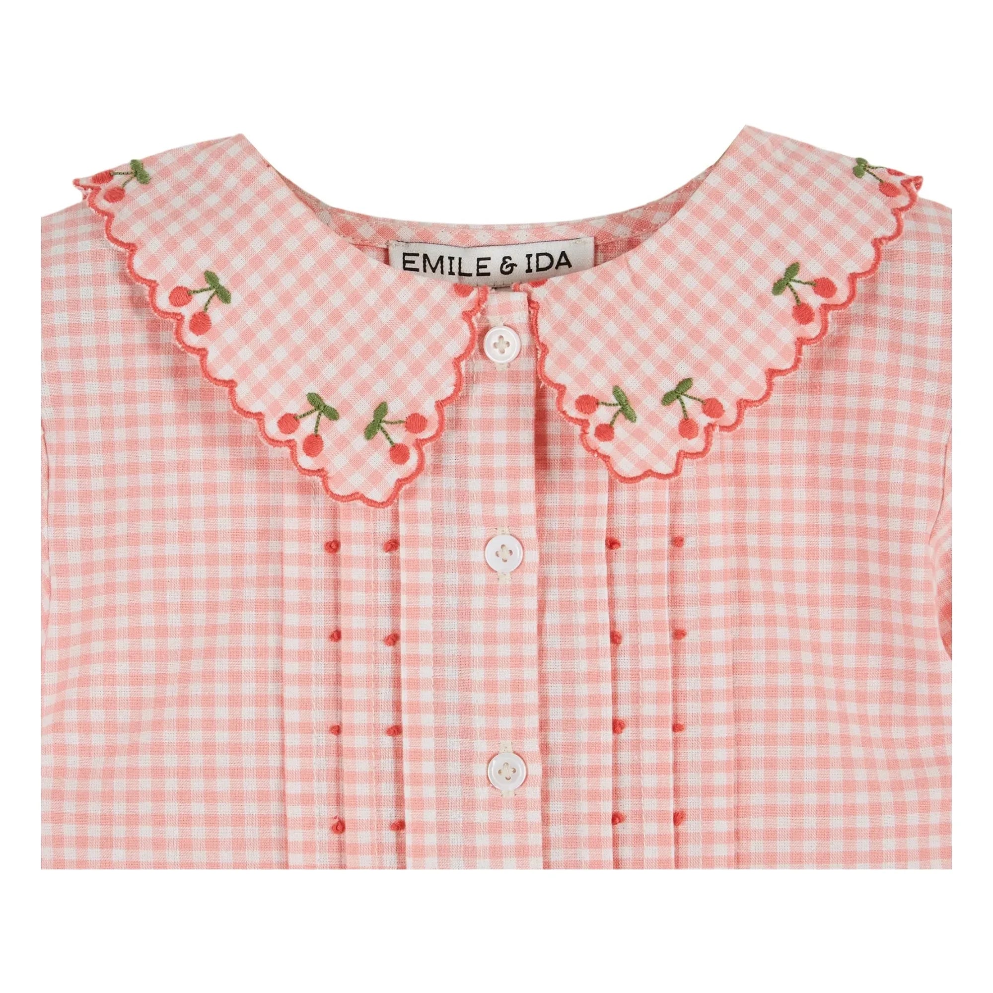 Emile et Ida - Checkered Embroidered Blouse Organic Cotton | Pink