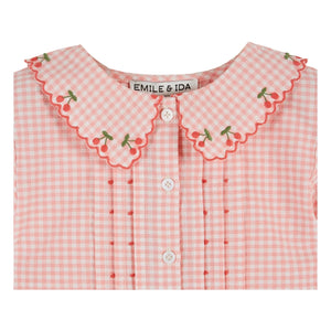 Emile et Ida - Checkered Embroidered Blouse Organic Cotton | Pink