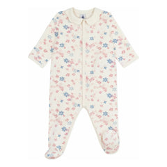 Petit Bateau - Floral Patterned Collar Dors Bien Pajamas Organic Cotton | Ecru