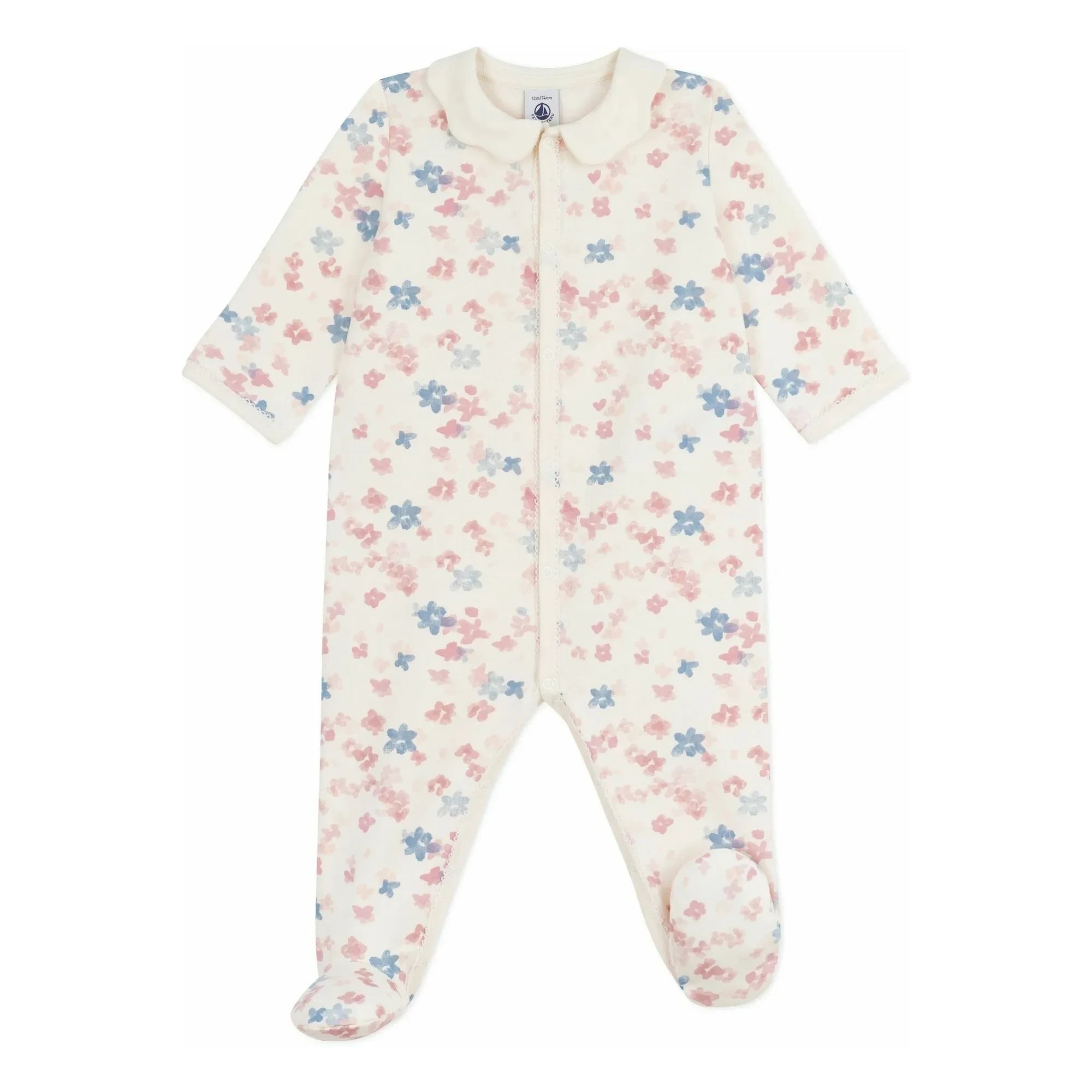 Petit Bateau - Floral Patterned Collar Dors Bien Pajamas Organic Cotton | Ecru