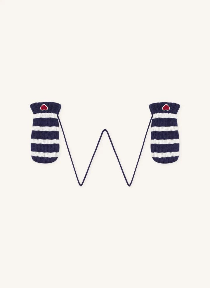 Petit Bateau - Striped Heart Gloves | Midnight Blue