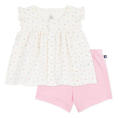 Petit Bateau - Organic Cotton Heart Top and Shorts Set | White