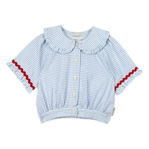 Mipounet - Claudine Collar Sylvie Vichy Blouse | Light Blue