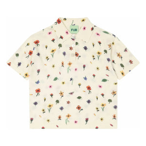 FUB - Floral Pattern Polo T-Shirt Extra Thin Mesh Organic Cotton | Ecru
