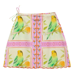 Maison Mangostan - Birds Patchwork Skirt | Pink