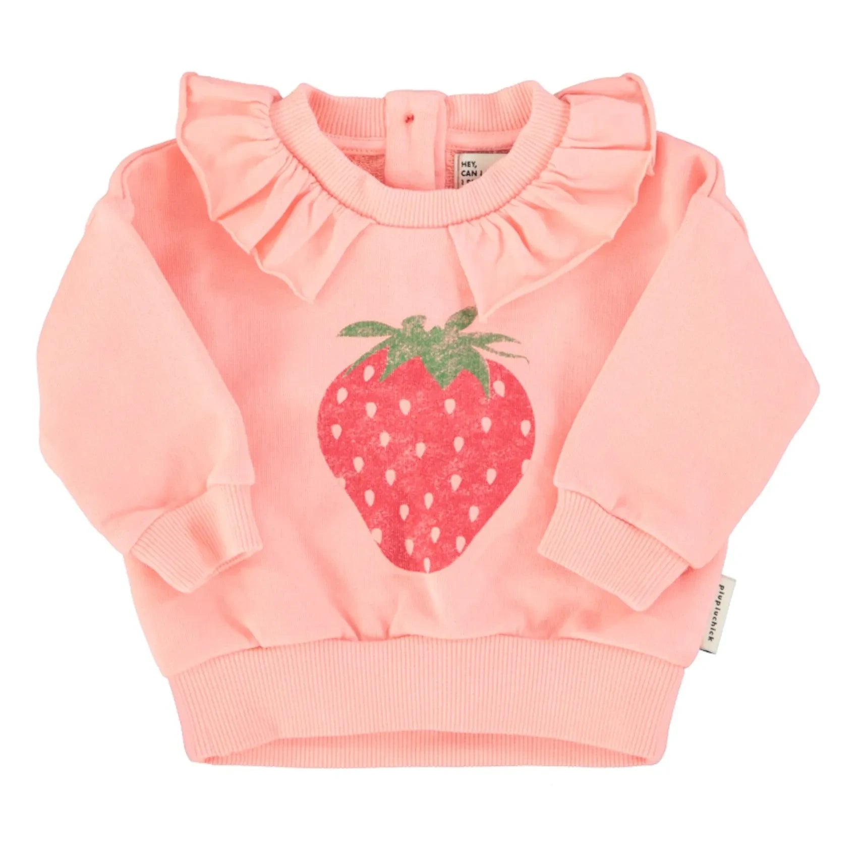 Piupiuchick - Strawberry Organic Cotton Ruffled Sweatshirt | Pink