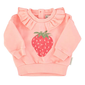 Piupiuchick - Strawberry Organic Cotton Ruffled Sweatshirt | Pink