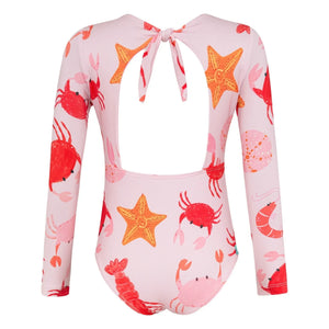 Pepita & Me - Sun Crustaceans Long Sleeve Swimsuit | Light Pink