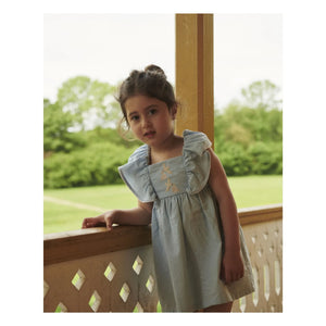 Copenhagen Colors - Floral Embroidered Bird Pattern Organic Cotton Dress | Light Blue