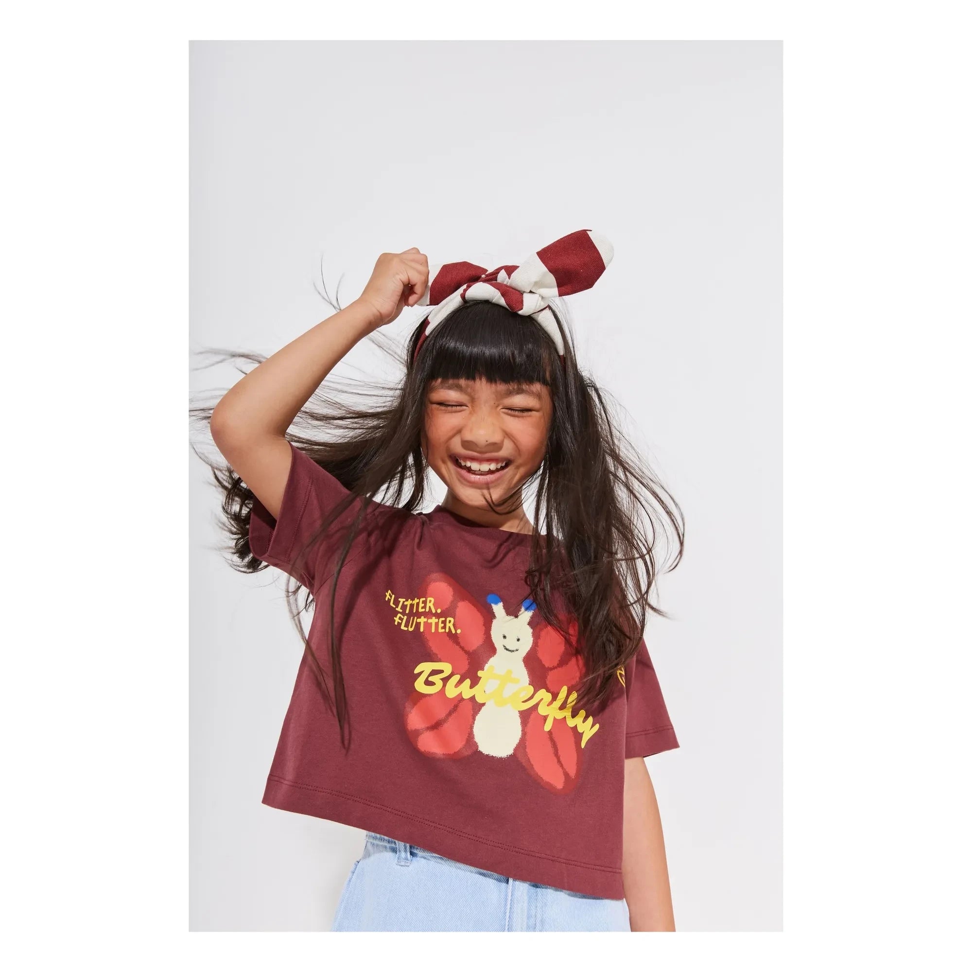 Wynken - Crop Butterfly Organic Cotton T-Shirt | Burgundy