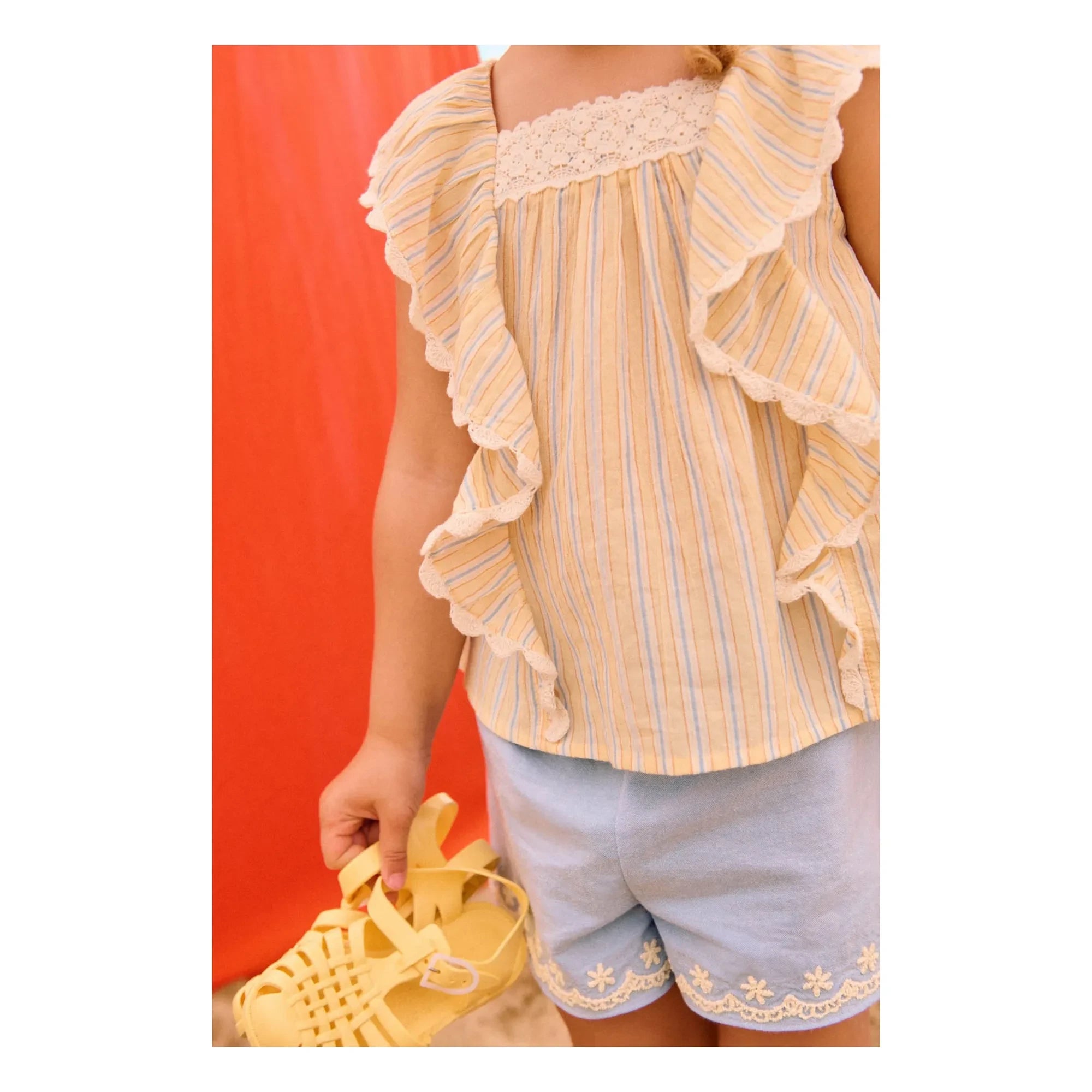 Louise Misha - Gia Striped Organic Cotton Ruffled Top | Yellow
