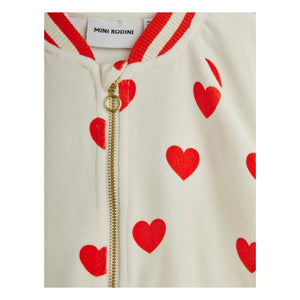 Mini Rodini - Organic Cotton Velvet Heart-Patterned Zip-Up Vest | White