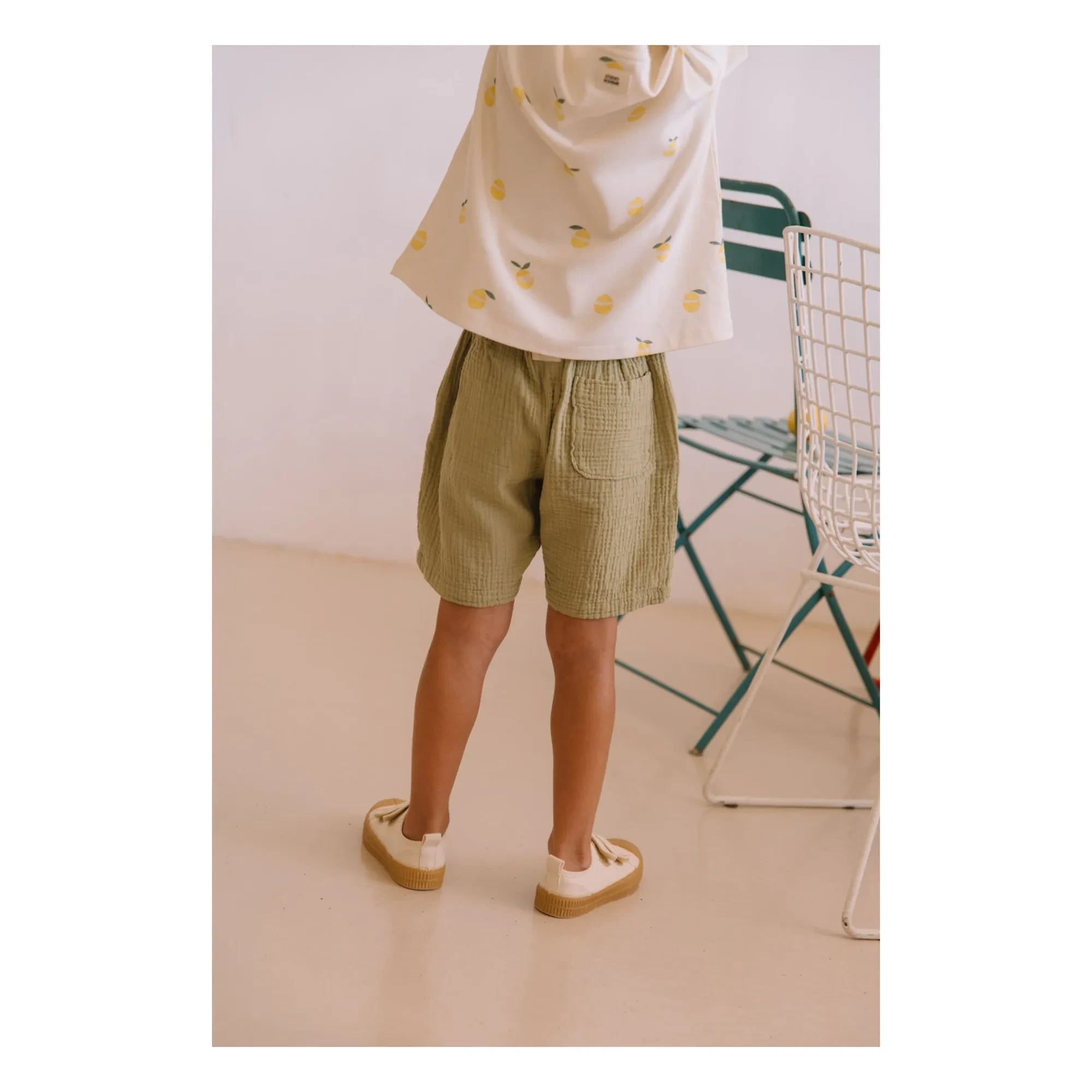 Studio Bohème - Basile Waffle Bermuda Organic Cotton Gauze Cloth | Khaki