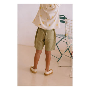Studio Bohème - Basile Waffle Bermuda Organic Cotton Gauze Cloth | Khaki