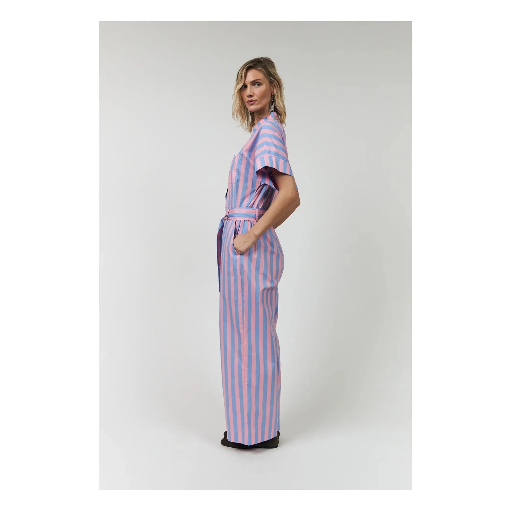Lollys Laundry - Mathilde Cotton Striped Jumpsuit | Pink