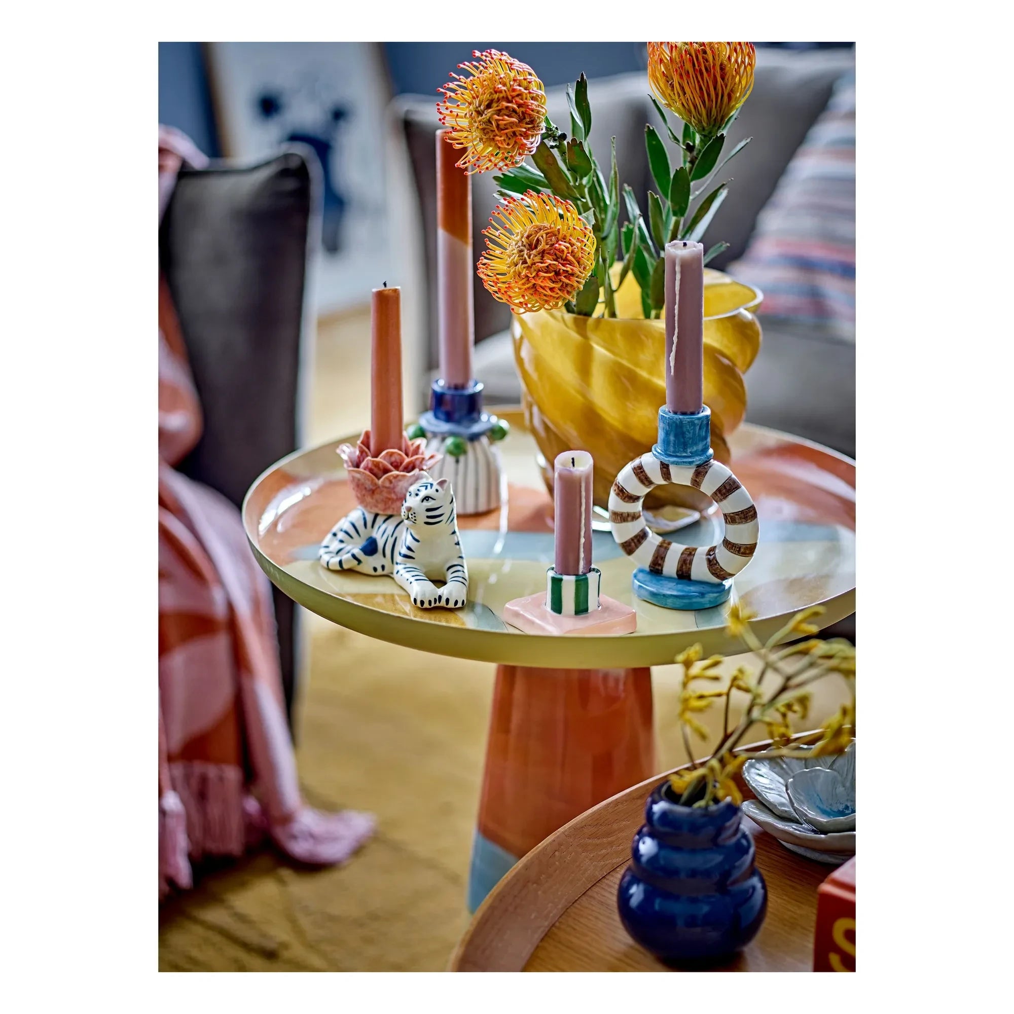 Bloomingville - Tacana Stone Ceramic Candle Holder | Blue