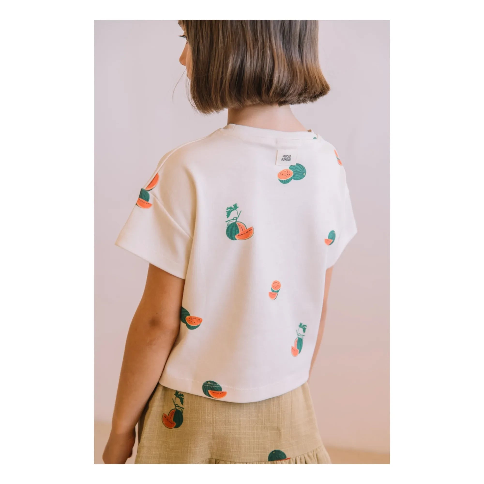 Studio Bohème - Crop Flow T-Shirt Watermelon Organic Cotton | Ecru