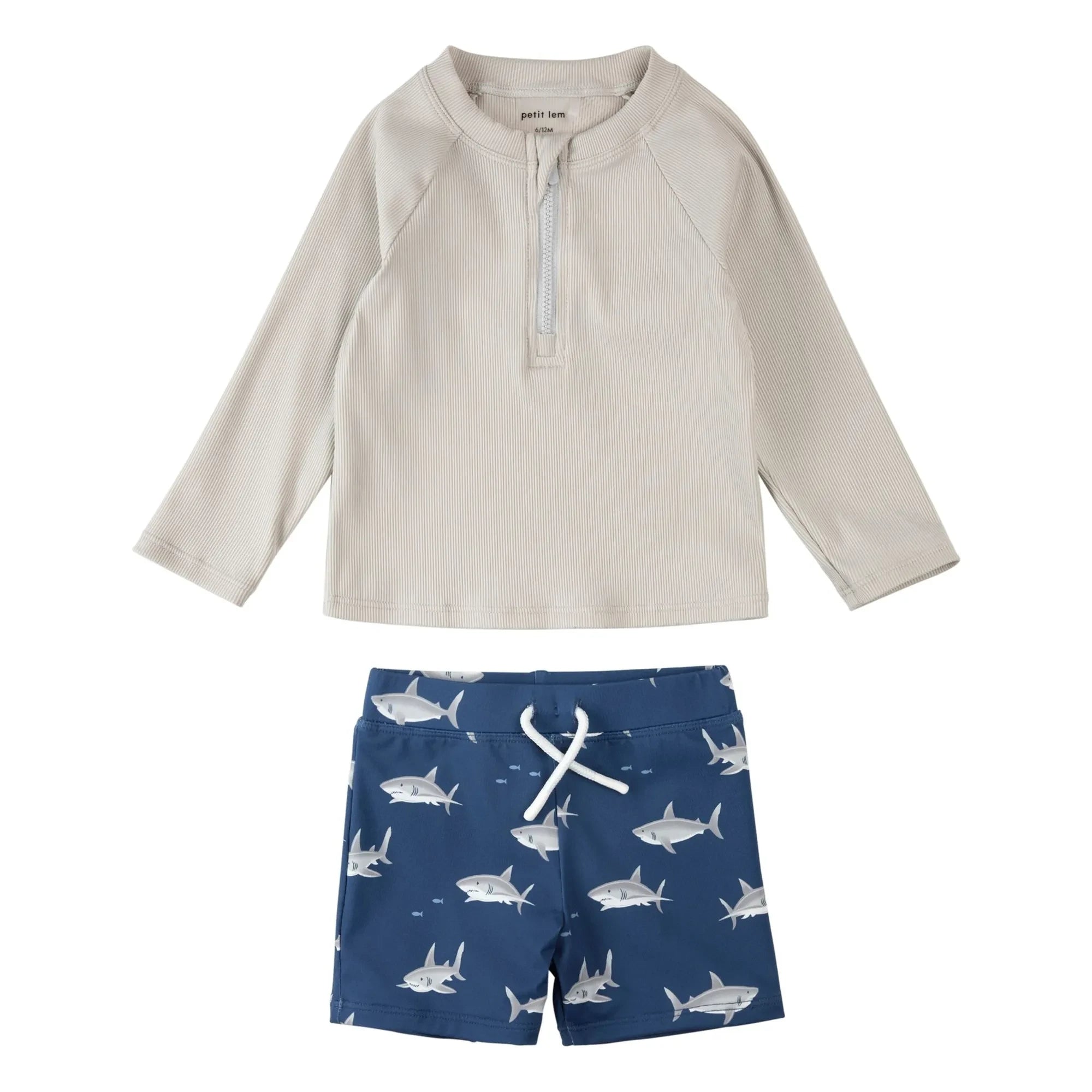 Petit Lem - Textured Fish Print UV Protection T-Shirt & Shorts Set Recycled Fibers | Gray