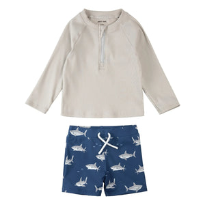 Petit Lem - Textured Fish Print UV Protection T-Shirt & Shorts Set Recycled Fibers | Gray