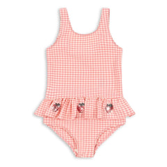Konges Sløjd - Etta Square Patterned Strawberry Ruffled Swimsuit | Pink