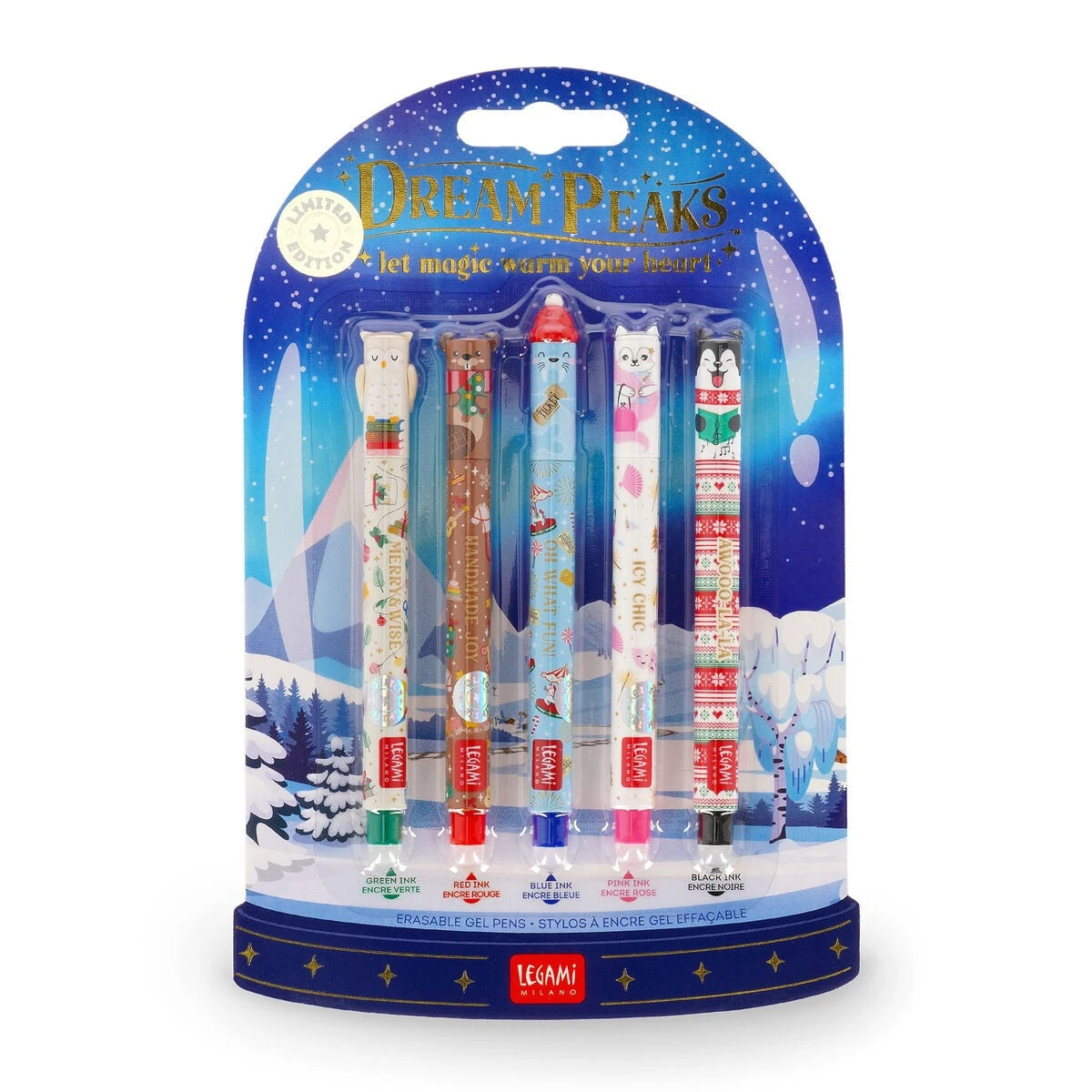 Legami - Set of Five Mini Erasable Pens - Dream Peaks