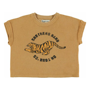 Piupiuchick - Organic Cotton Plush T-Shirt with Tiger Texture | Mustard
