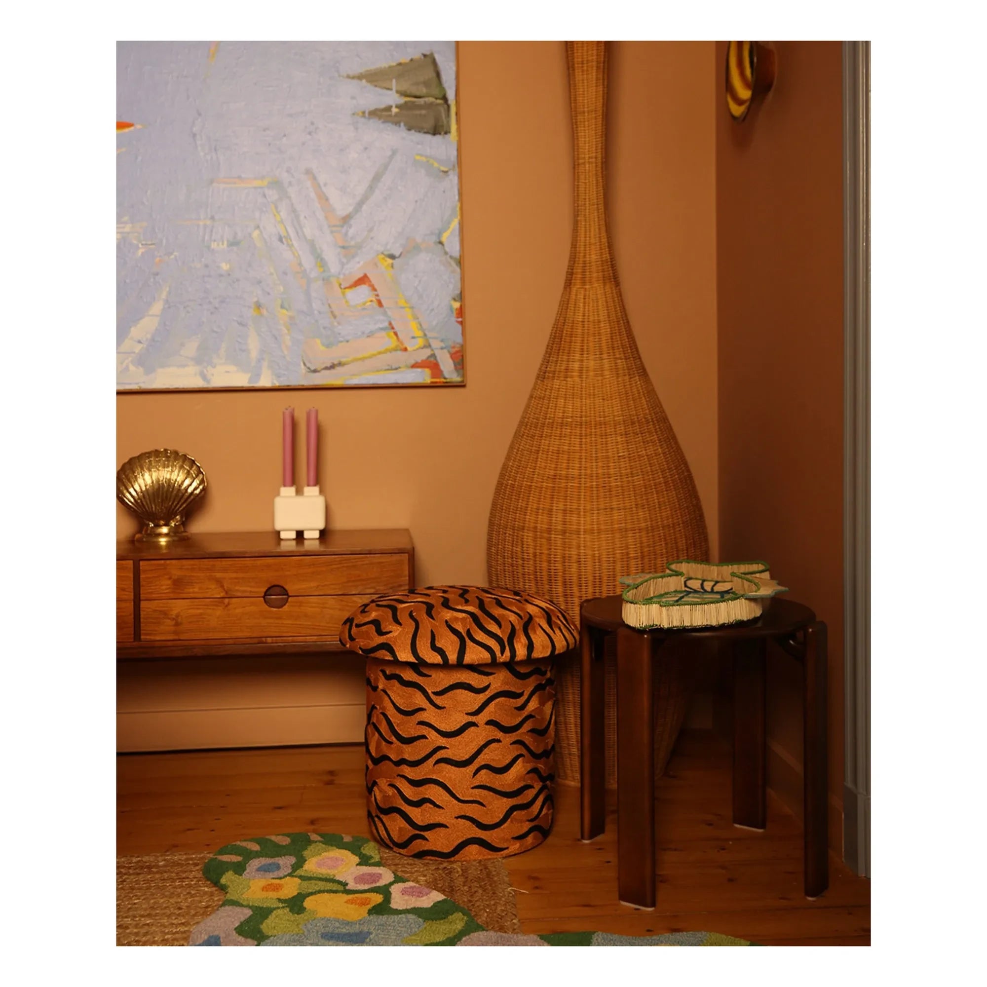 Doing Goods - Maya Kaplan embroidered pouf | Camel