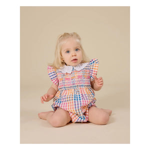 Goldie + Ace - Gathered Checkered Romper | Blue