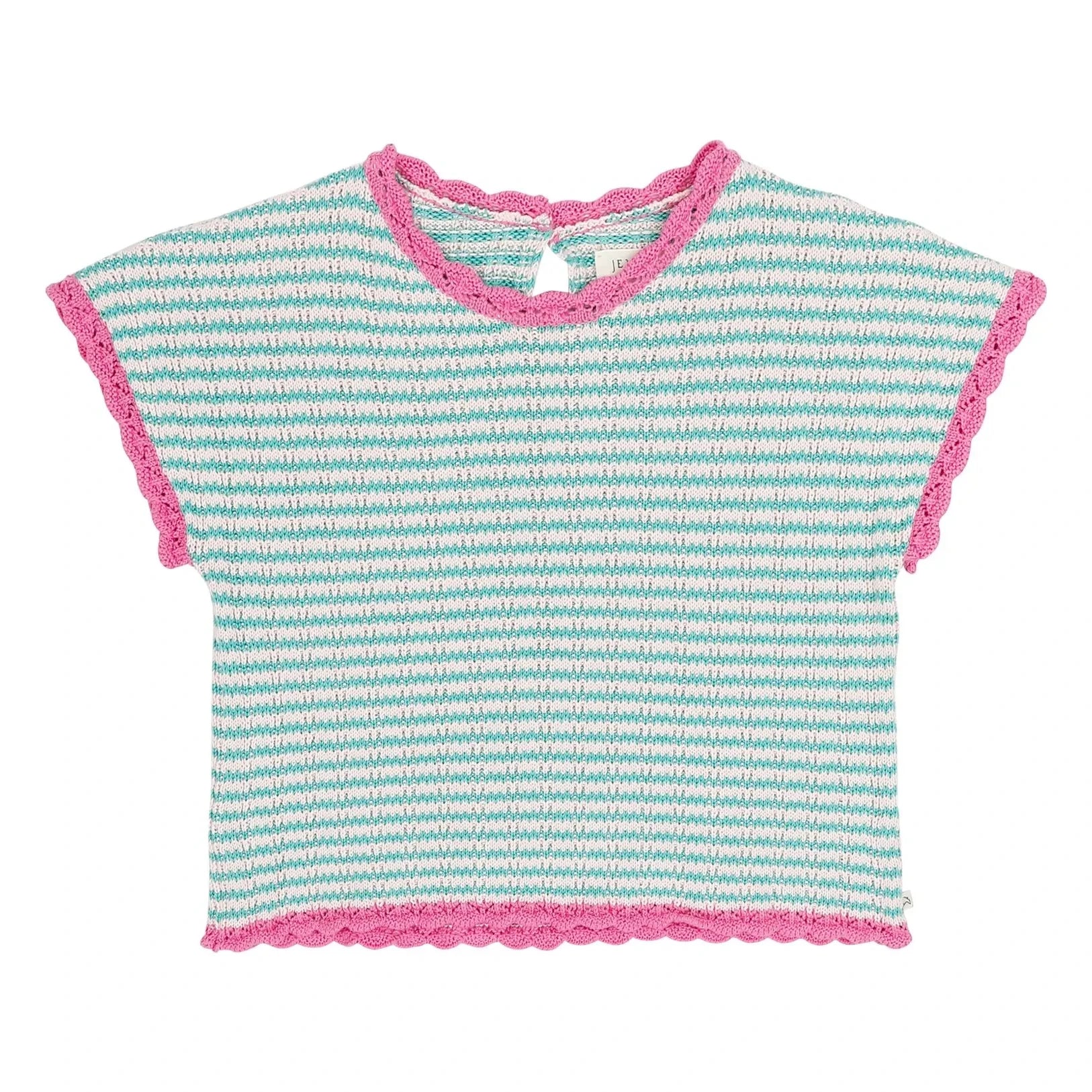 Jenest - Pointelle Lola Striped Organic Cotton Top | Turquoise