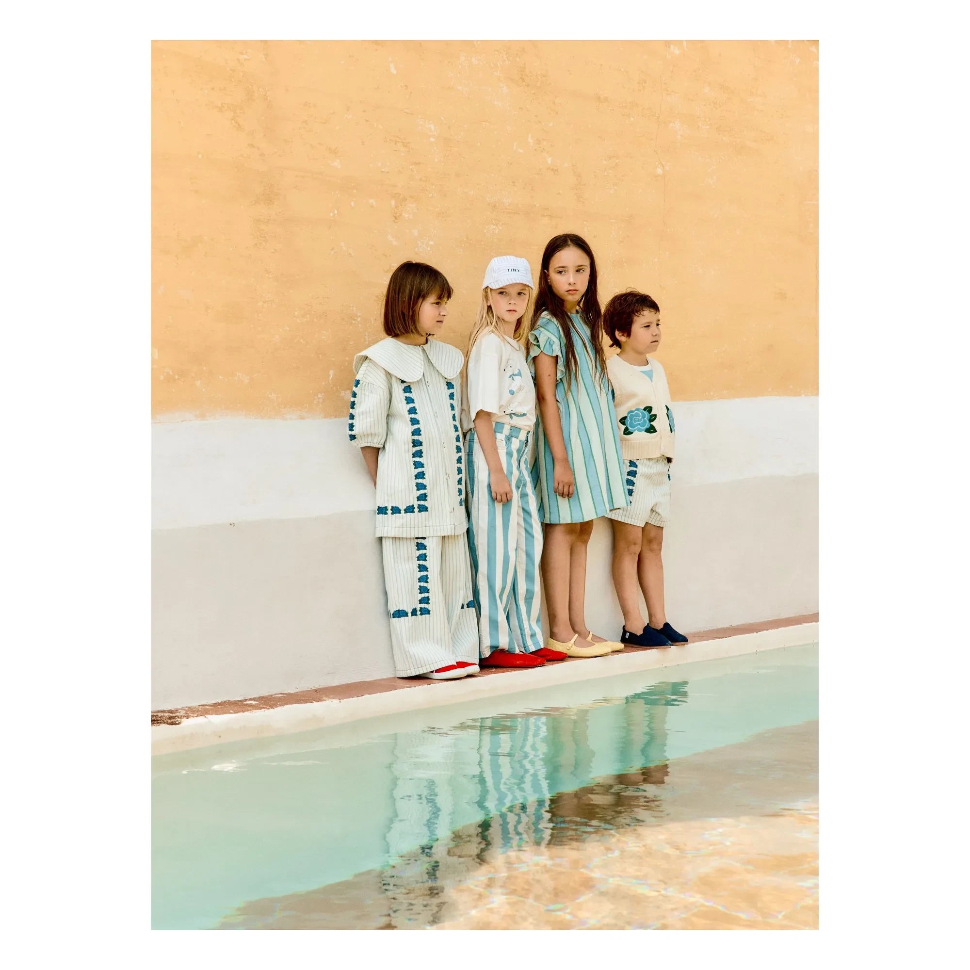 Tinycottons - Çiçek Oversize Yaka Elbise | Mavi
