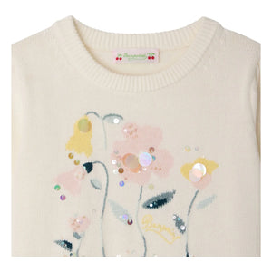 Bonpoint - Elvira Fine Knit T-Shirt Organic Cotton Flowers | Ecru