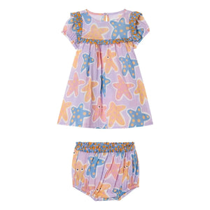 Stella McCartney Kids - Etoiles de Mer organik pamuk elbise ve bloomer seti | Mürdüm