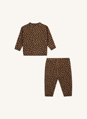 Bonton - Leopar Hırka ve Tayt Seti | Kahverengi