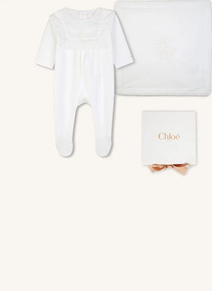 Chloé - Organik pamuklu pijama ve battaniye seti | Beyaz