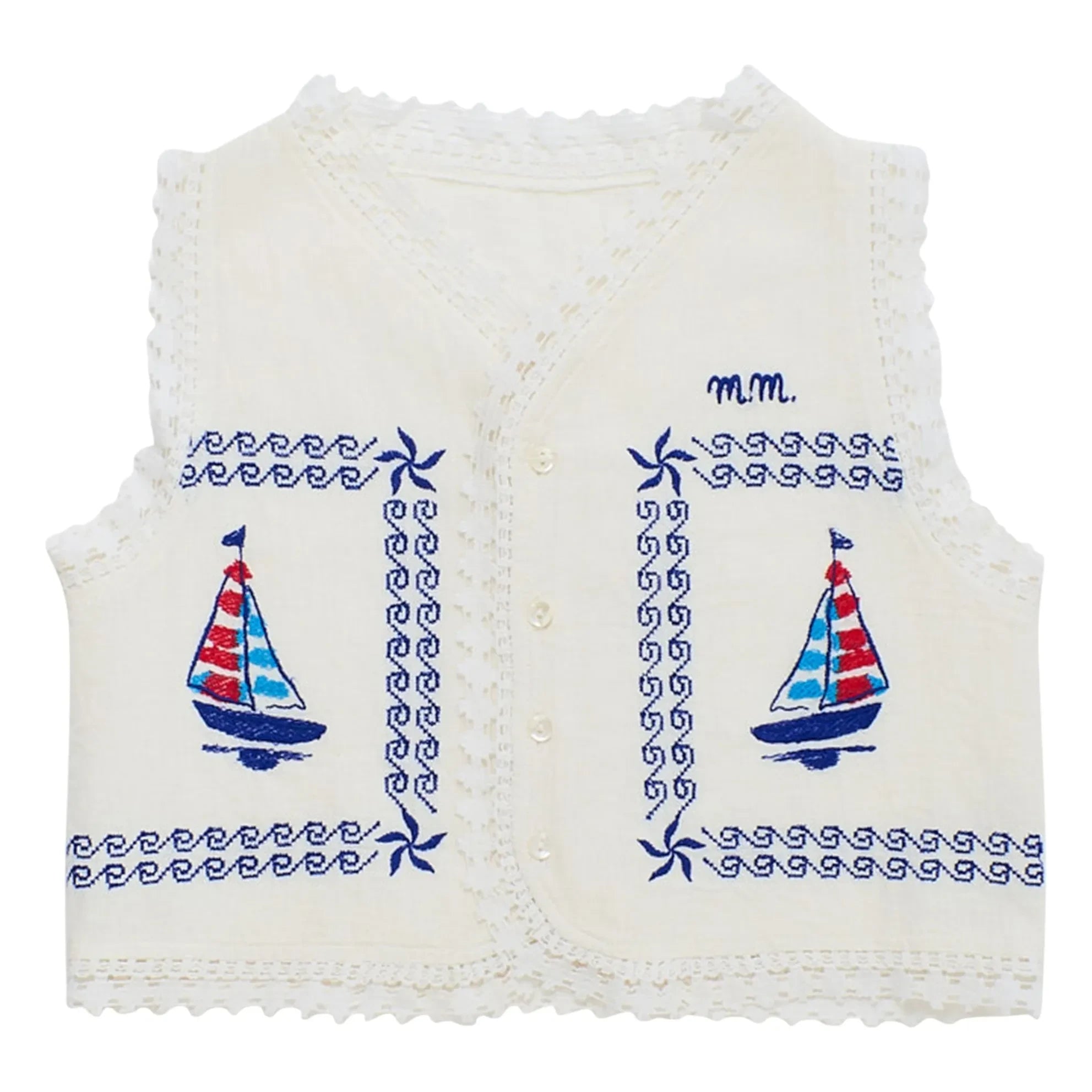 Maison Mangostan - Embroidered Voile Vest | White