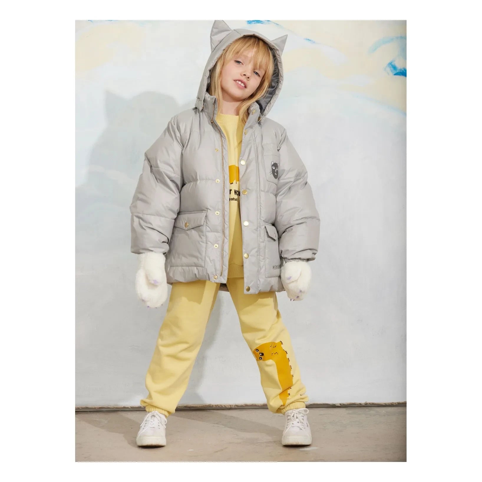 Mini Rodini - Geri Dönüştürülmüş Elyaf Kulaklı Şişme Mont | Gri